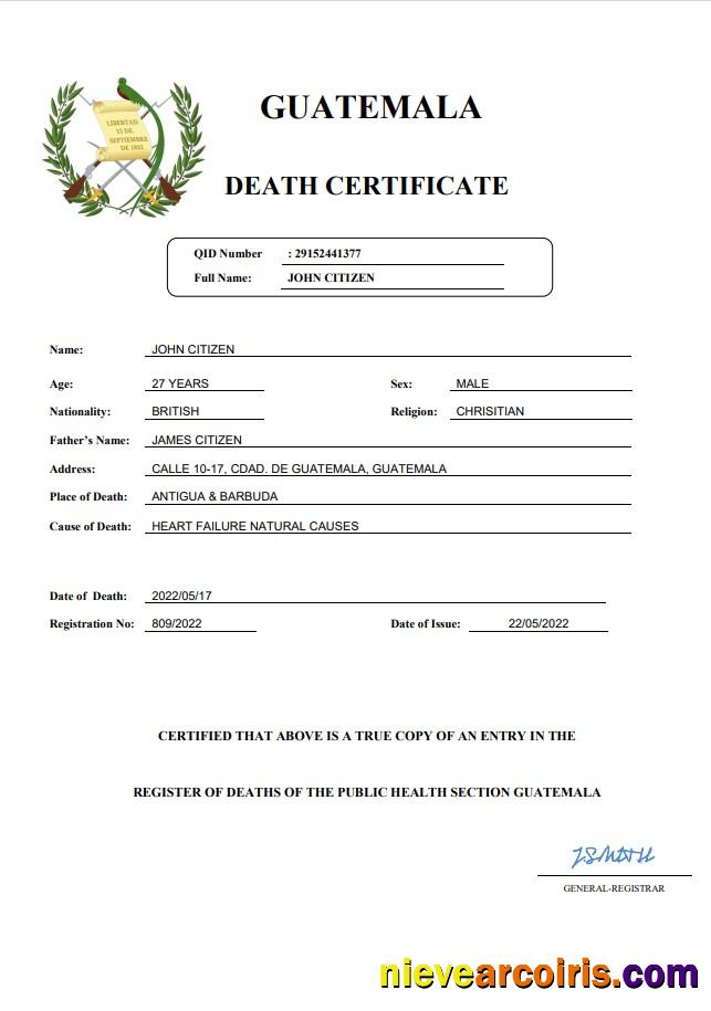 Guatemala death certificate
